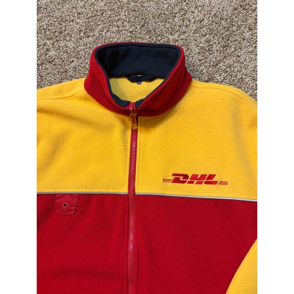 DHL Employee Full Zip Colorblock Fleece Jacket Mens Size Large `